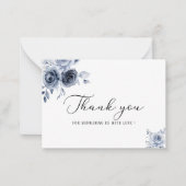 ネイビーブルーの水彩花と葉ベビーショー ノートカード (正面)