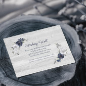 ネイビーブルーの水彩花の願い井戸の結婚式 エンクロージャーカード