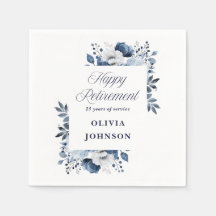 ネイビーブルーの水彩花柄引退パーティー