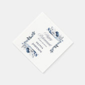 ネイビーブルーの水彩花柄引退パーティー スタンダードカクテルナプキン (角)