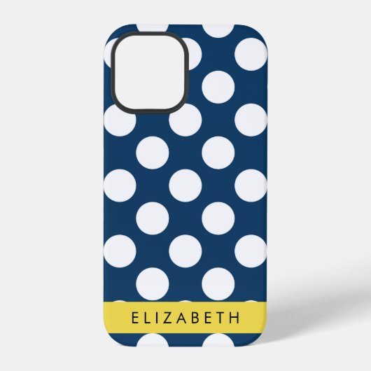 ネイビーブルーの水玉模様 名前入り iPhoneケース (裏面)