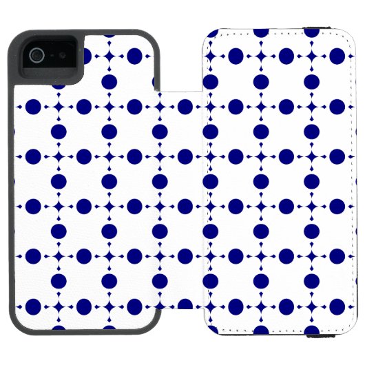 ネイビーブルーの水玉模様、水玉パターン、ドット INCIPIO iPhoneウォレットケース (フォリオ Open)