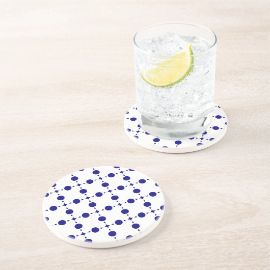 ネイビーブルーの水玉模様、水玉、ドット コースター (側面)