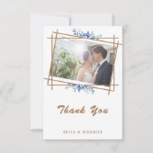 ネイビーブルーの水色の素朴フローラサンキューカード サンキューカード (正面)