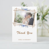 ネイビーブルーの水色の素朴フローラサンキューカード サンキューカード (スタンド正面)