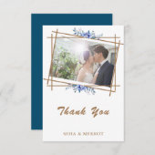 ネイビーブルーの水色の素朴フローラサンキューカード サンキューカード (正面/裏面)