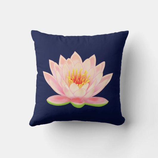 ネイビーブルーの水色ピンクの花 クッション (裏面)