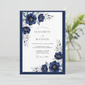 ネイビーブルーの氷の冬の結婚式 招待状 (スタンド正面)