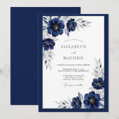 ネイビーブルーの氷の冬の結婚式 招待状 (正面/裏面)