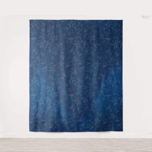 ネイビーブルーの汚れ背景の抽象芸術フローラ タペストリー (正面)