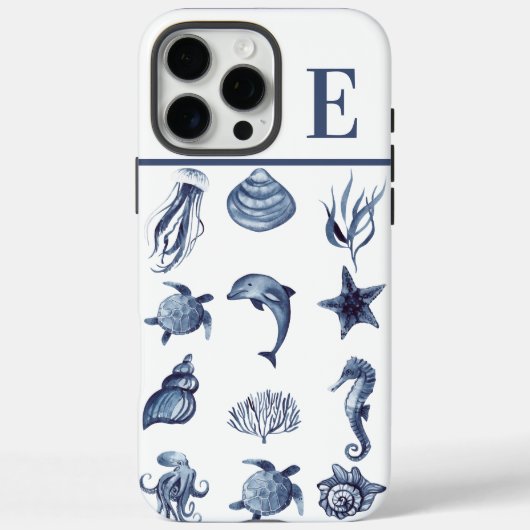 ネイビーブルーの沿岸水彩カスタムイニシャル Case-Mate iPhoneケース (裏面)