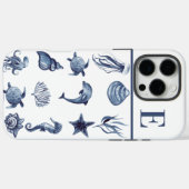 ネイビーブルーの沿岸水彩カスタムイニシャル Case-Mate iPhoneケース (裏面 (横))
