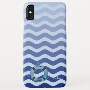 ネイビーブルーの波のストライプ 海の水兵さん iPhone XS MAXケース