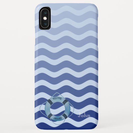 ネイビーブルーの波のストライプ 海の水兵さん Case-Mate iPhoneケース (裏面)