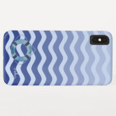 ネイビーブルーの波のストライプ 海の水兵さん Case-Mate iPhoneケース (裏面(横))