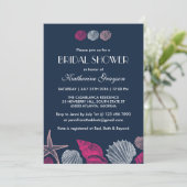 ネイビーブルーの海の貝殻 夏の結婚式の招待状 招待状 (スタンド正面)