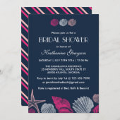 ネイビーブルーの海の貝殻 夏の結婚式の招待状 招待状 (正面/裏面)