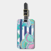 ネイビーブルーの海ストライプ貝 ラゲッジタグ (正面縦)