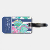 ネイビーブルーの海ストライプ貝 ラゲッジタグ (裏面横)