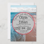 ネイビーブルーの海岸のビーチ ウェディング 招待状 (正面)