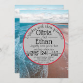 ネイビーブルーの海岸のビーチ ウェディング 招待状 (正面/裏面)