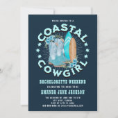 ネイビーブルーの海岸カウガールズ独身最後の週末 招待状 (正面)