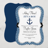 ネイビーブルーの海軍風ベイビーシャワー招待状 招待状 (正面/裏面)