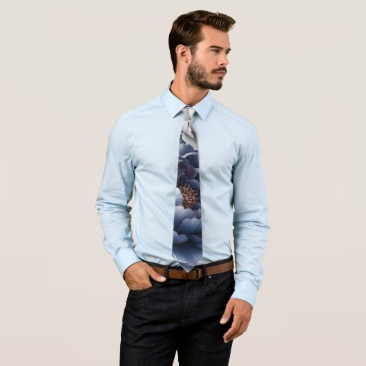 ネイビーブルーの牡丹と白いバラの結婚式 メンズ ネクタイ (インサイチュ)