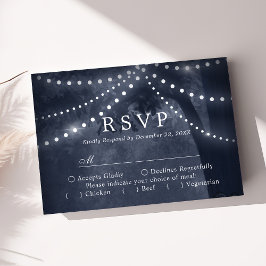ネイビーブルーの牧歌的なツリーライト ウェディングRSVP 出欠カード