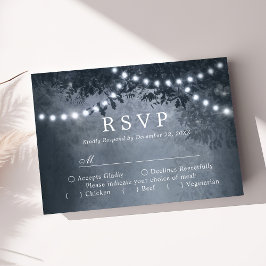 ネイビーブルーの牧歌的なツリーライト ウェディングRSVP 出欠カード