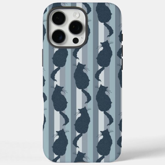 ネイビーブルーの猫のシルエットストライプ柄 Case-Mate iPhoneケース (裏面)