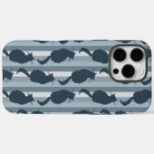 ネイビーブルーの猫のシルエットストライプ柄 Case-Mate iPhoneケース (裏面 (横))