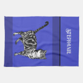 ネイビーブルーの猫 タビー 猫柄 レディース キッチンタオル (横)