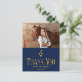 ネイビーブルーの獣医学校卒業感謝メッセージ ポストカード (スタンド正面)