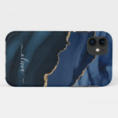 ネイビーブルーの瑪瑙ジオードゴールドモノグラム Case-Mate iPhoneケース (裏面(横))