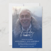 ネイビーブルーの男性の写真 76歳の誕生日パーティー 招待状 (正面)