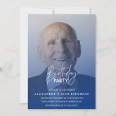 ネイビーブルーの男性の写真 92歳の誕生日パーティー 招待状 (正面)