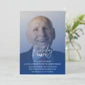 ネイビーブルーの男性の写真 99歳の誕生日パーティー 招待状 (スタンド正面)