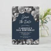ネイビーブルーの男性の50歳の誕生日 招待状 (スタンド正面)