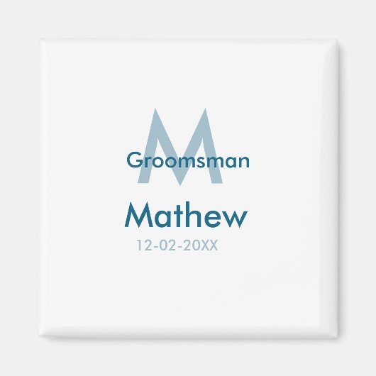 ネイビーブルーの男性的なウェディングプランナー名前と日付の文字 マグネット (正面)