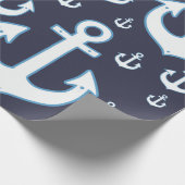 ネイビーブルーの白いいかり模様 ラッピングペーパー (角)