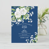 ネイビーブルーの白いバラと赤ん結婚坊の息 招待状 (スタンド正面)