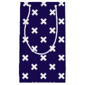 ネイビーブルーの白い十字縫い スモールペーパーバッグ (正面)