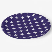 ネイビーブルーの白い十字縫い ペーパープレート (アングル)