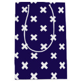 ネイビーブルーの白い十字縫い ミディアムペーパーバッグ (正面)