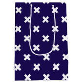 ネイビーブルーの白い十字縫い ミディアムペーパーバッグ (裏面)