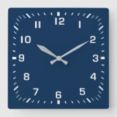 ネイビーブルーの白い正方形の番号フェイスプレート スクエア壁時計 (正面)