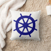 ネイビーブルーの白い沿岸のデコール船ホイール クッション (ブランケット)
