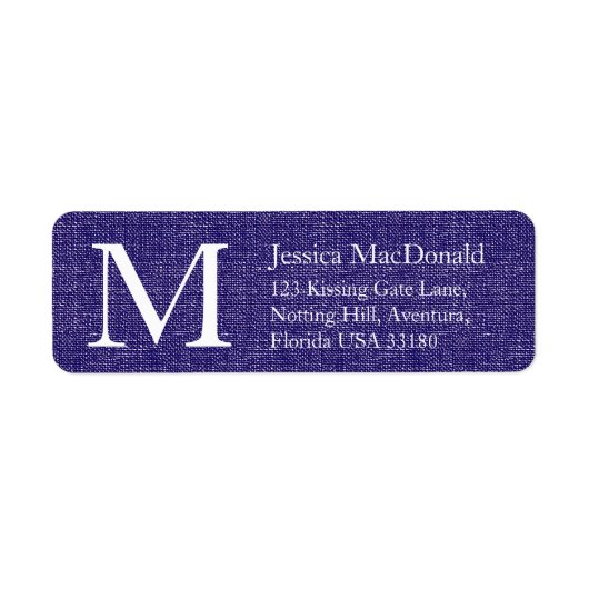 ネイビーブルーの白い素朴フェイクなファブリック返信ラベル ラベル (正面)