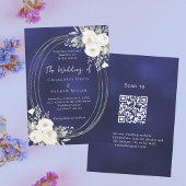 ネイビーブルーの白い花の結婚式QR RSVP招待状